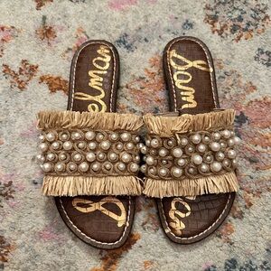 Sam Edelman Tan Pearl Embellished Women's Slides